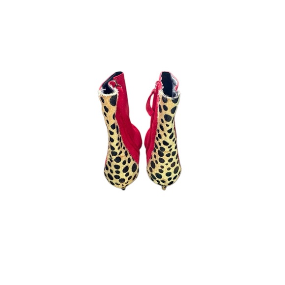 FSJ Red And Leopard Patterned Suede Pointed Toe Booties Size 10 - Picture 4 of 9